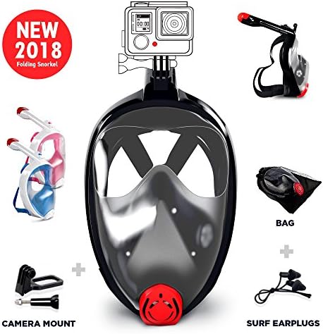 Full Face Snorkel Mask - Snorkel Set - NEW m. 2017 - Scuba Mask - Best Diving Mask with GoPro Adapter - Seaview 180 Panoramic Snorkel Mask - Anti Fog Snorkeling Mask - Swim Mask for Women Men Youth