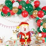 Merry Christmas Balloon Arch Garland Kit - 115 Pieces Green Red White Gold Confetti Balloons with Santa Claus Mylar Balloon for Christmas Party Decorations New Year Baby Shower Birthday Party Supplies
