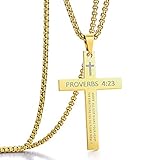 ADoor Stainless Steel Cross Pendant Necklaces for Men or Women Bible Verse Pendant Chain 24 Inch Gold