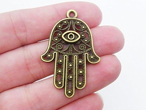 7 Bronze Tibet Silver Hamsa Hand EVIL EYE Fatima 42x28mm Good Luck Charm Pendants (NS701)