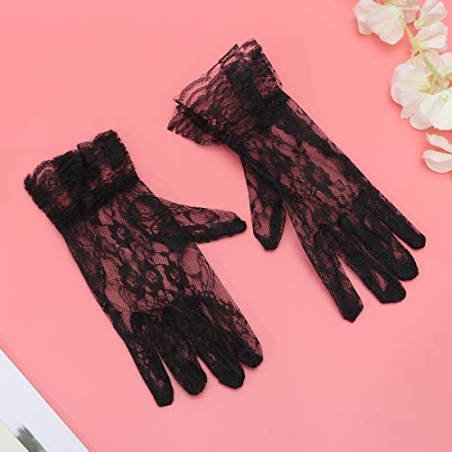 LUOEM 3pcs Lace Eye Mask Blindfold and Black Lace Gloves Fancy Role Play Costume Nightclub Mask for Women Cosplay Party Accessories