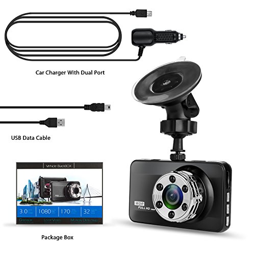 Dash Cam, Amuoc 1080P FHD DVR Car Driving Recorder 3 Inch LCD Screen 170° Wide Angle, G-Sensor, WDR, Parking Monitor, Loop Recording, Motion Detection - Thumbnail 6