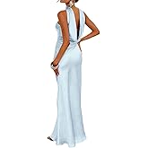Women's Summer Satin Strapless Tube Top Maxi Dress Elegant Silk Backless Halter Neck Formal Party Dresses Wedding Guest