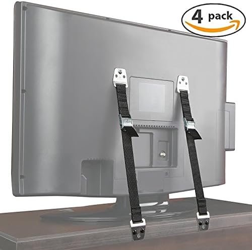 TV Straps, Safety Straps for Children,Wall Straps Anchors Any Furniture, Mounting straps - Bolts and Hardware Included, Extra Strong Hold, Easy to Install (4 Pack, Black)
