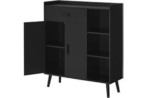 usikey Storage Cabinet, Bathroom Storage Cabinet with 1 Large Space, 2 Doors & 3 Shelves, Kitchen Storage Cabinet, Accent Cabinet for Living Room, Entryway, Office, Black