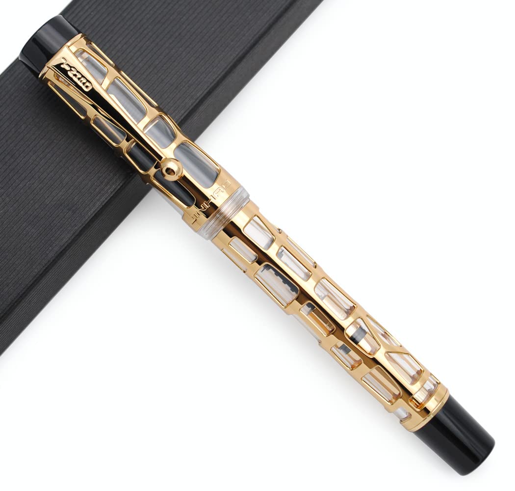 JINHAO 100 Fountain Pen Metal and Resin Grid Skeleton Writing Pen with Converter (Medium Nib, A-White)
