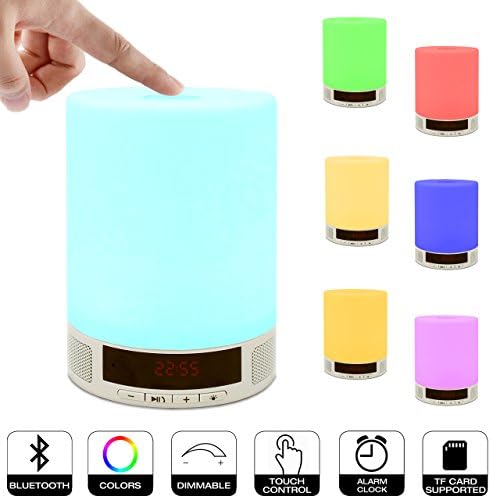 Night Light Table Lamp Portable Bluetooth Speaker, ZHOPPY Touch Control Bedside Lamp Alarm Clock Color LED Outdoor Speaker Light Valentines Day Gifts