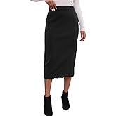 HERBATOMIA Women’s Midi Ribbed Skirt Fringe Stretchy Pencil Back Slit Knit Long Sweater Skirts for Women with Pockets
