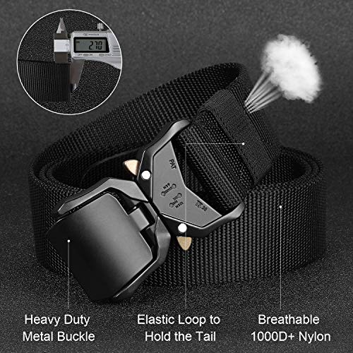Tactical Belt Military Style Nylon Riggers Belts for Men Quick-Release Heavy Duty Metal Buckle by WHIPPY Black Small