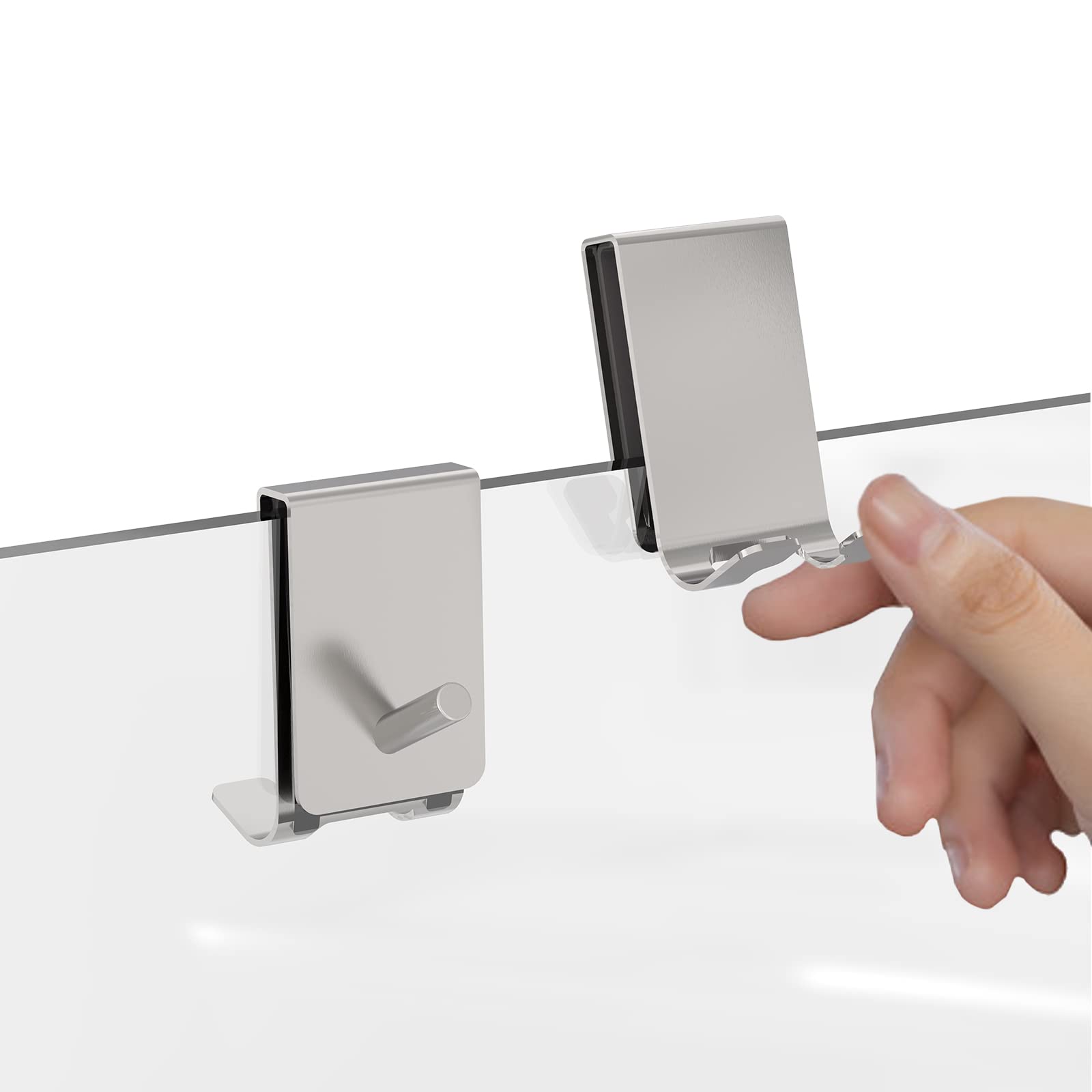 Linkidea 2 Pack Over Shower Door Towel Hook, Double Side Bathroom Towel Hooks with Non-Slip Sponge Pad, Shower Hook for Frameless Glass Doors, Silver — image 1