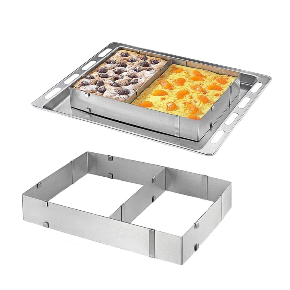 Anicy Rectangle Cake Tin - Adjustable Baking Frame with Divider, Square Cake Tin for DIY Mousse Cake Dessert Pizza