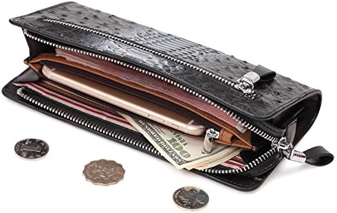 Zelous Mens Genuine Leather Clutch Bag Handbag Zipper Long Wallet Organizer (Black)