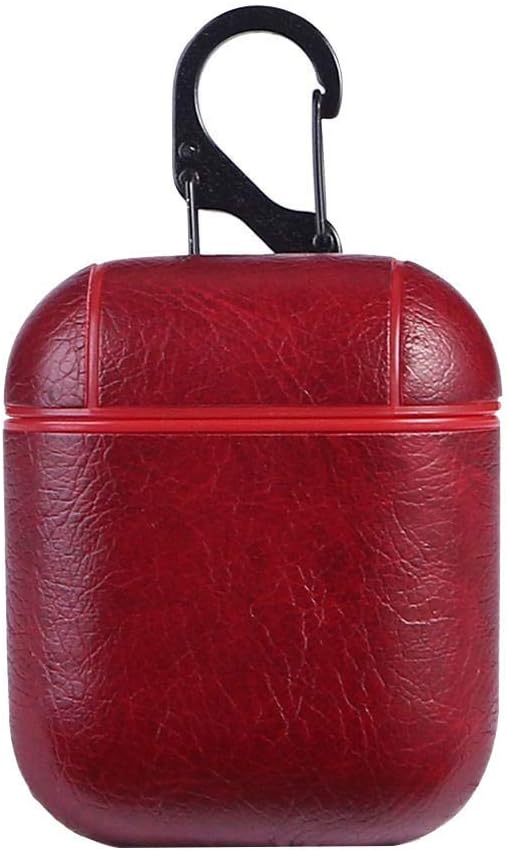 Croiky Rubber Leather Skin Fit Vintage Matte Leather Hook Case Cover Compatible with Airpods Protective - Cherry Red [AIRPODS NOT Included]