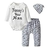 3Pcs Newborn Baby Boys Clothes Mommy's New Man Romper Moustache Pants Hat Outfits Set