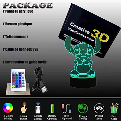 LOUHH Stitch Lamp, 3D LED Smart Remote Control Lamp 16 Colours Christmas Gift Children's Room Decoration Holiday Gift