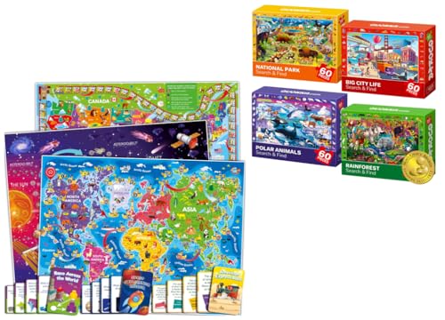 QUOKKA USA Board Games + 4x60 Observation Puzzles – Educational Gift for Kids Ages 4–10