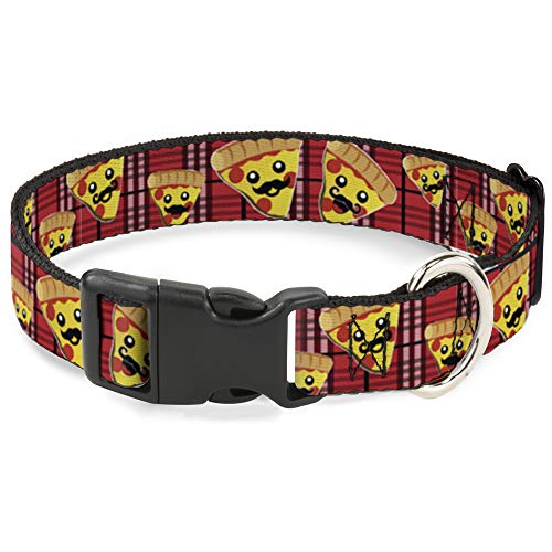 Buckle-Down Plastic Clip Collar - Pizza Man Plaid Red - 1/2" Wide - Fits 9-15"…