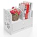 White Laser Cut Flower Design Book Storage Drawer & Display Shelf Rack/Desktop Organizer Bookcase