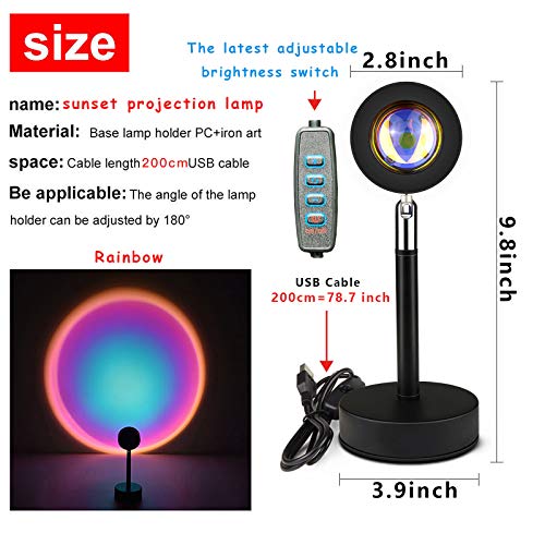 Sunset Lamp Projection Night Light Projector, 360 Degree Rotation Rainbow 10W Led Light, Dimmable 10 Adjustable Brightness Floor Sunset Lamp, USB Port Romantic Gift for Living Room Party Bedroom Decor