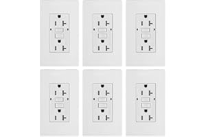 Micmi GFCI Outlet, Tamper-Resistant GFI Receptacle with LED Indicator, 20Amp Self-Test Ground Fault Circuit Interrupter, Decorator Screwless Wall Plates Included, ETL Listed (6, White, 20Amp Outlet)