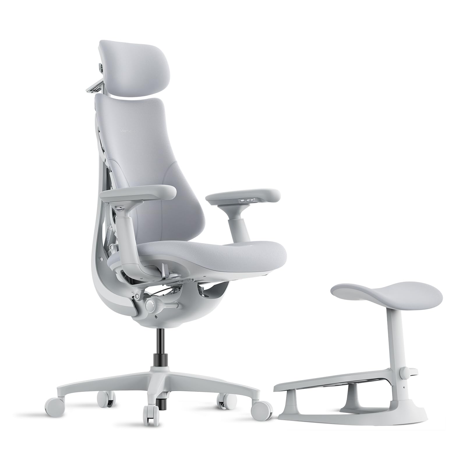 LiberNovo Silla de escritorio ergonómica dinámica + reposapiés StepSync - Cómoda silla de oficina en casa con soporte lumbar adaptable, reclinación de 160° y estiramiento de columna incorporado, gris+45 cm