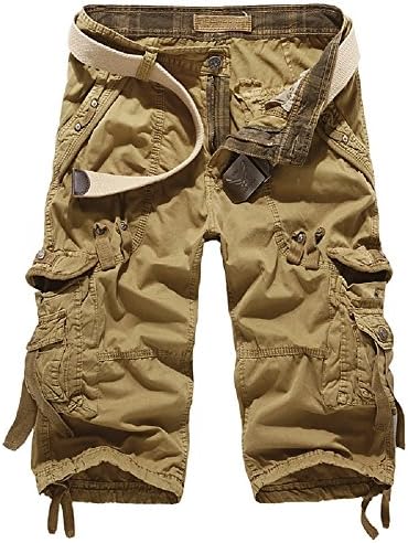 Yin Chen Mens Casual Slim Fit Cotton Solid Multi-Pocket Cargo Shorts (1-Khaki, 40)