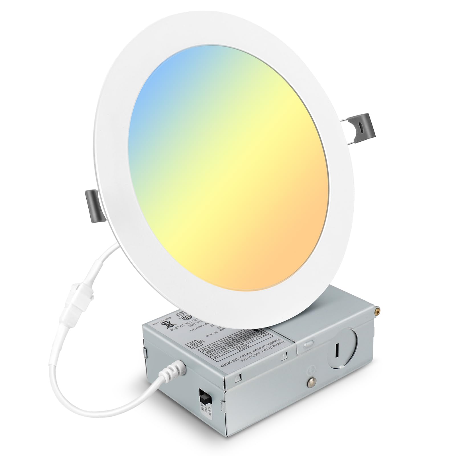 Photo 1 of Elaruslux 7 Inch 3CCT Ultra-Thin LED Recessed Light with Junction Box, 3000K/4500K/6000K Selectable, 18W Eqv 125W, Dimmable Ceiling Lights 1600LM Brightness Canless Wafer Downlight