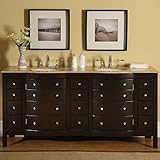 Silkroad Exclusive HYP-0704-T-UIC-72 Travertine Top Double Sink Bathroom Vanity with Furniture Cabinet, 72