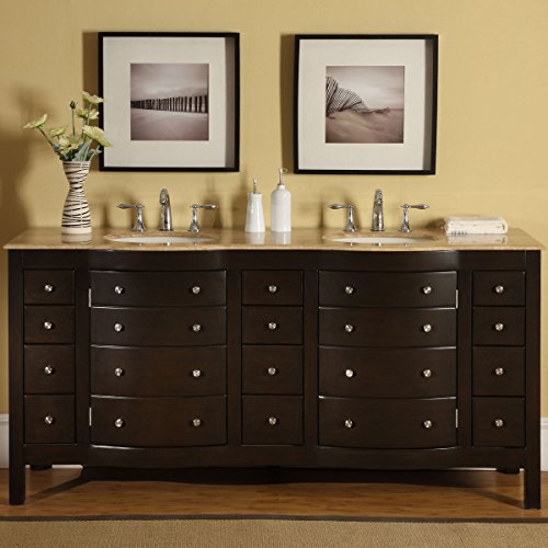 Silkroad Exclusive HYP-0704-T-UIC-72 Travertine Top Double Sink Bathroom Vanity with Furniture Cabinet, 72