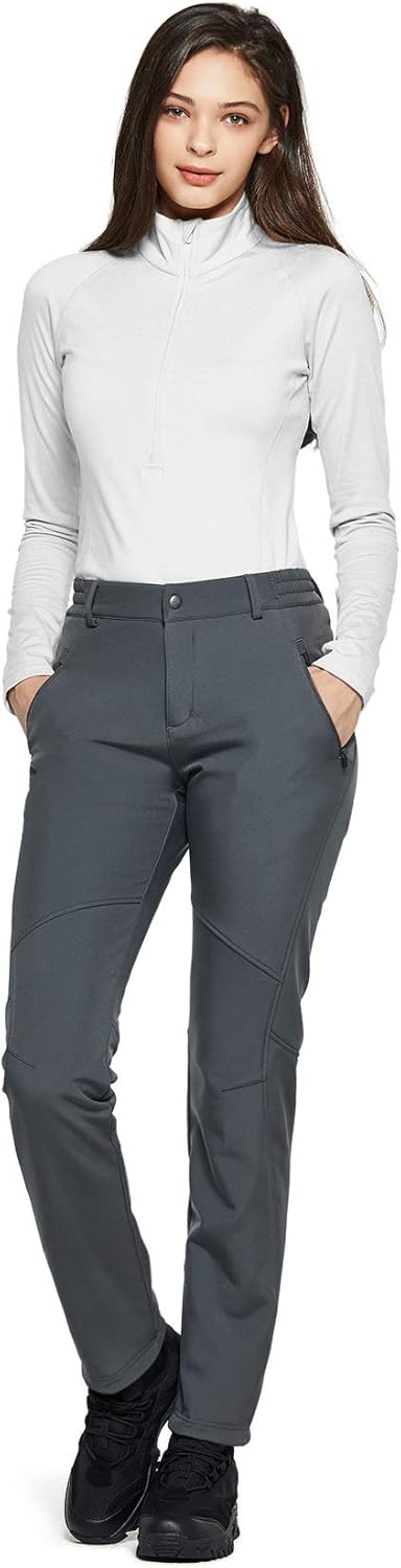 TSLA Women's Softshell Hiking Pants, Fleece Lined Water Repellent Winter Pants, Insulated Work Outdoor Pants for Cold Weather : Clothing