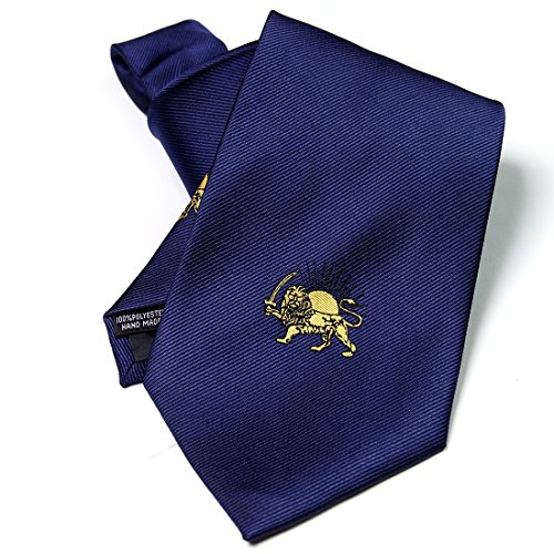 Iranian Pahlavi Shir Khorshid Lion Sun Neck Tie Iran Art Persian Gift Farvahar (Dark Blue)