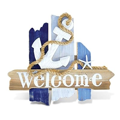 CoTa Global Atlantic Anchor Welcome Nautical Decor Sign - Nautical Themed Wood Sign, Beach Decor for Wall, Novelty White… 51f663uILXL. SS400
