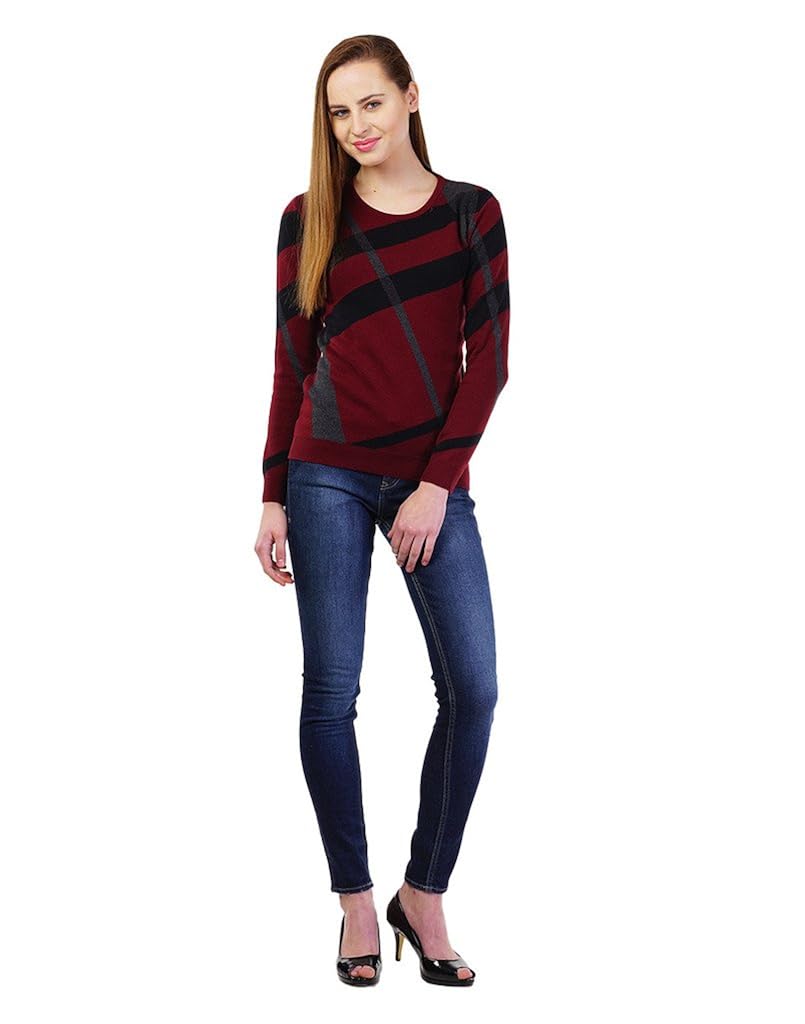 kalt women's round neck full sleeve jacquard cotton sweater