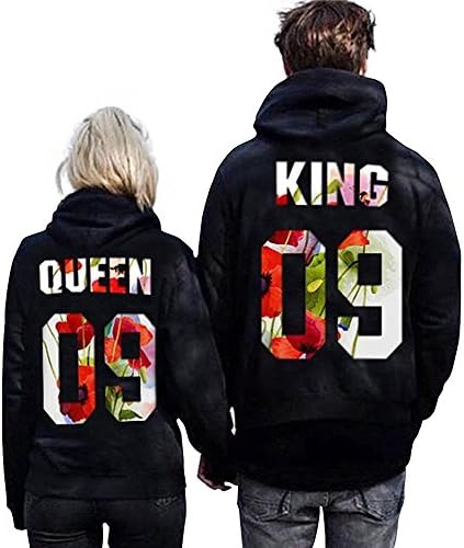 Nailyhome Women's Fashion King/Queen 09 Lovers Pullover Couple Hoodies Sweatshirt