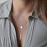 Pooqdo New Women Bang Multilayer Pendant Chain Statement Necklace, (Silver)