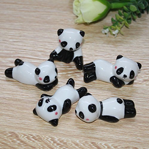 VANVENE Ceramic Ware Cute Panda Chopsticks Stand Rest Rack Porcelain Spoon Fork Holder Home Decor, 5 pcs (Mix and Match)