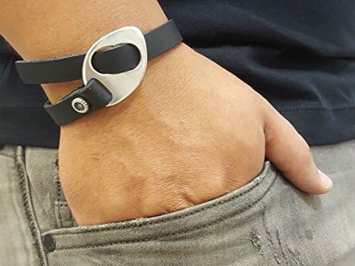 Black Handmade Leather Boho Fashion Accessory for Men, Unisex Friendship Bracelet with Silver Plated Drop Shape Buckle for Him or Her