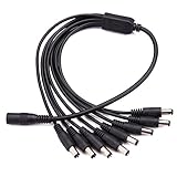 WildHD Camera Power Splitter Cable 1 Female to 8 Male Power Supply Wire Cord Y Adppter for CCTV Security Cameras and LED Strip Lights