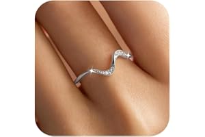 KIFUTENG Wave Ring, 925 Sterling Silver Ocean Wave Rings for Women Cubic Zirconia Self Reminder Up and Down High and Low Ring Ideal Minimalism Jewelry
