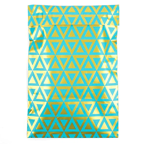 Poly Mailers DELUXE Gold and Aqua Triangles - Choose 6x9, 10x13 or 14.5x19 Sizes - Unpadded Shipping Envelopes (6 x 9)