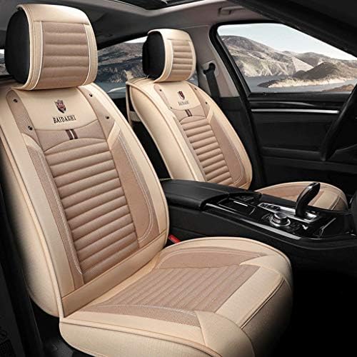 シートクッション 車用 カーシートカバー 5シート防水シートカバーユニバーサルセットの車のフルレザークッションプロテクター互換性のあるエアバッグ シートカバー Color Beige