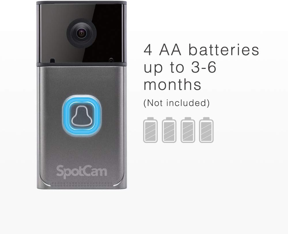 SpotCam Video Doorbell Pro, Wi-Fi Enabled, Battery Powered Wire HD 1080P w/ 180 Degree Viewing Angle, Compatible with Alexa/Google Home