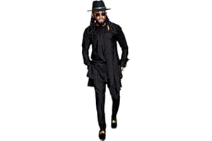 SEA&ALP Men's Fashion Clothes African Shirt and Pant Suit Dashiki Long Sleeve Casual Outfits Blouse Pockets