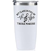 Onebttl Funny Music Teacher Gifts For Men, Women - My Class is Full of Treble Makers - 20 oz/590 ml Stainless Steel Insulated Tumbler with Straw, Lid - Music Lover Musical Themed Gifts - (White)