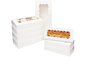 qiqee White 12x5.5x2.5 inch Cookie Box with Window 25Pcs Pastry Macaron Bakery Box for Packaging