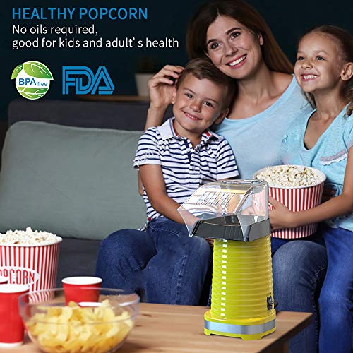 Hot Air Popper Popcorn Maker, 1200W Hot Air Popcorn Popper, Electric Popcorn Machine with Removable Lid for Home Use, No Oil Needed, Great for Kids, Yellow(1200W) - Thumbnail 7