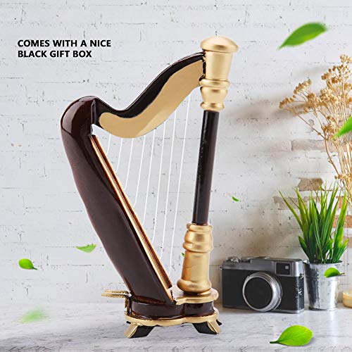idalinya Wood Collectible 4in Wooden Miniature Harp Replica with Gift Case Instrument Model Musical Gifts Ornaments