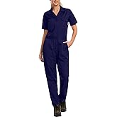 WORK IDEA Women's Short Sleeve Coverall Lightweight Snap-Front Cotton Work Jumpsuit