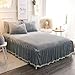 LIFEREVO Luxury Pom Poms Velvet Bed Skirt, Velvet Wrap Around Bed Skirt, Diamond Quilted Fitted Bed Sheet with Bedskirt, 18 Inch Drop Dust Ruffle Decorative Bedspread Pompoms Fringe(Full/Queen, Gray)