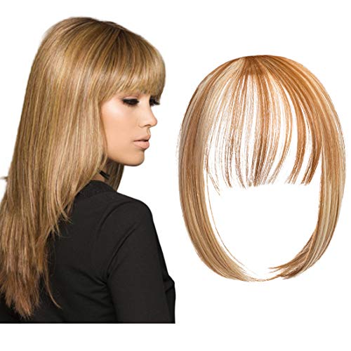 Qunlinta Clip in Bangs Hair Extensions One Piece in Fringe Bangs Hairpiece Synthetic Hair Accessories For Women Ginger Brown Mix Bleach Blonde
